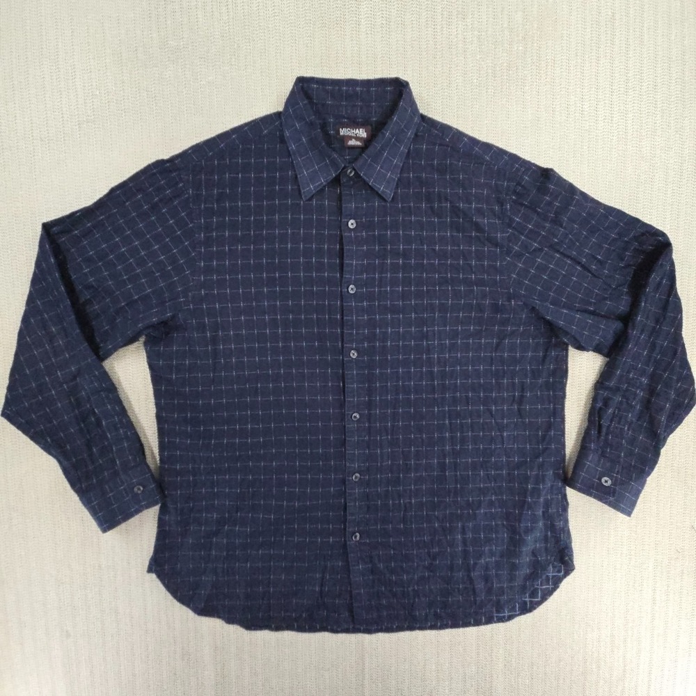 Michael Kors Shirt Mens XL Blue White Check Long Sleeve Button Up Down Preppy